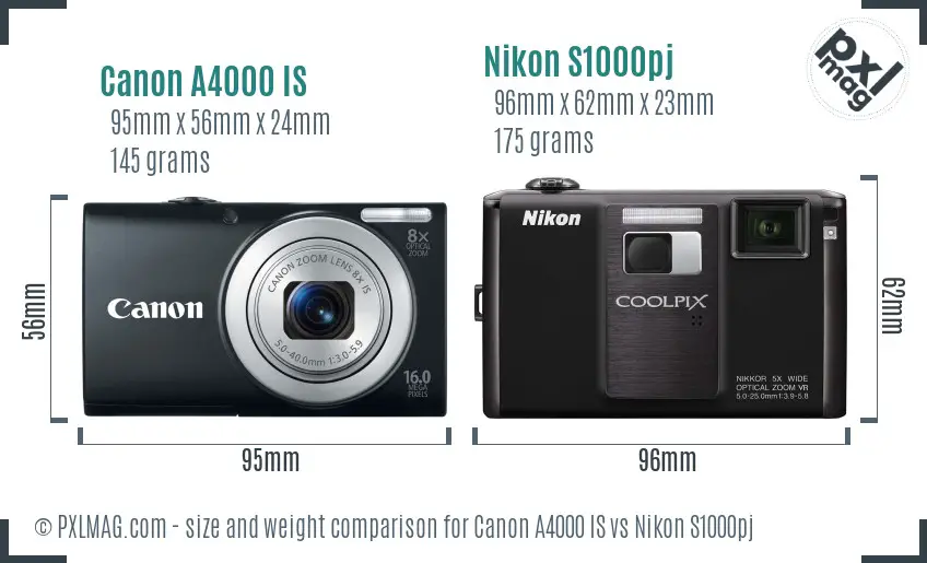 Canon A4000 IS vs Nikon S1000pj size comparison Canon A4000 IS vs Nikon S1000pj size comparison