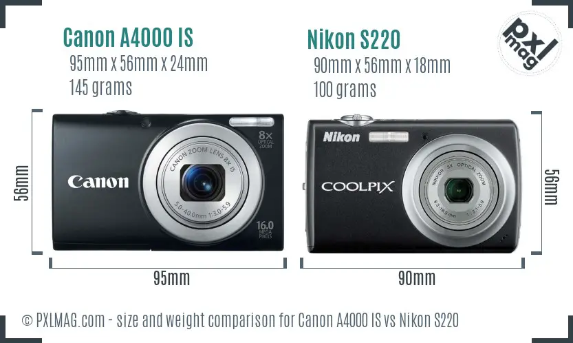 Canon A4000 IS vs Nikon S220 size comparison