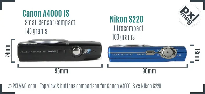 Canon A4000 IS vs Nikon S220 top view buttons comparison