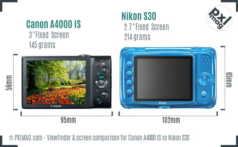 Canon A4000 IS vs Nikon S30 Screen and Viewfinder comparison