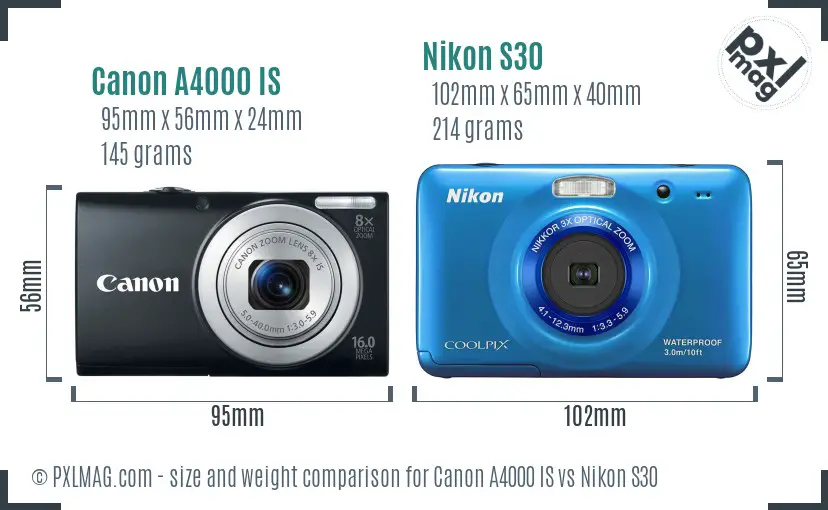 Canon A4000 IS vs Nikon S30 size comparison