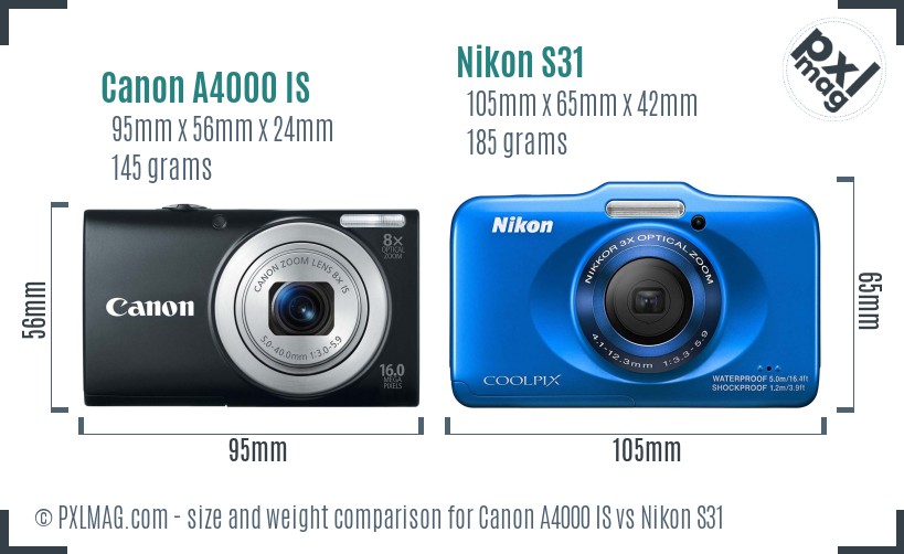 Canon A4000 IS vs Nikon S31 size comparison Canon A4000 IS vs Nikon S31 size comparison