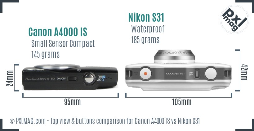 Canon A4000 IS vs Nikon S31 top view buttons comparison