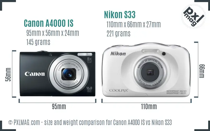 Canon A4000 IS vs Nikon S33 size comparison Canon A4000 IS vs Nikon S33 size comparison