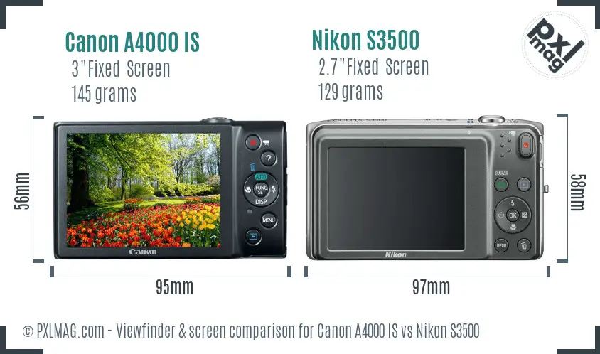 Canon A4000 IS vs Nikon S3500 Screen and Viewfinder comparison Canon A4000 IS vs Nikon S3500 Screen and Viewfinder comparison