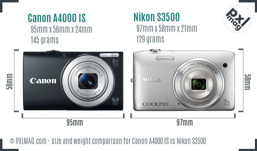 Canon A4000 IS vs Nikon S3500 size comparison Canon A4000 IS vs Nikon S3500 size comparison