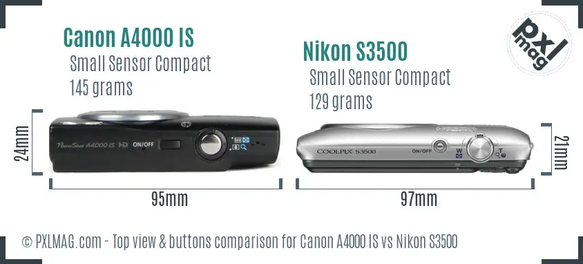 Canon A4000 IS vs Nikon S3500 top view buttons comparison Canon A4000 IS vs Nikon S3500 top view buttons comparison