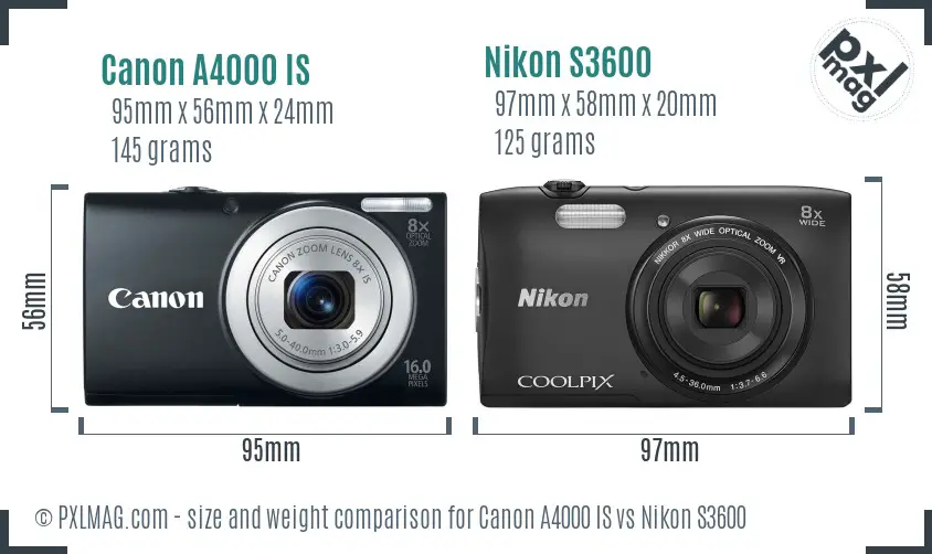 Canon A4000 IS vs Nikon S3600 size comparison