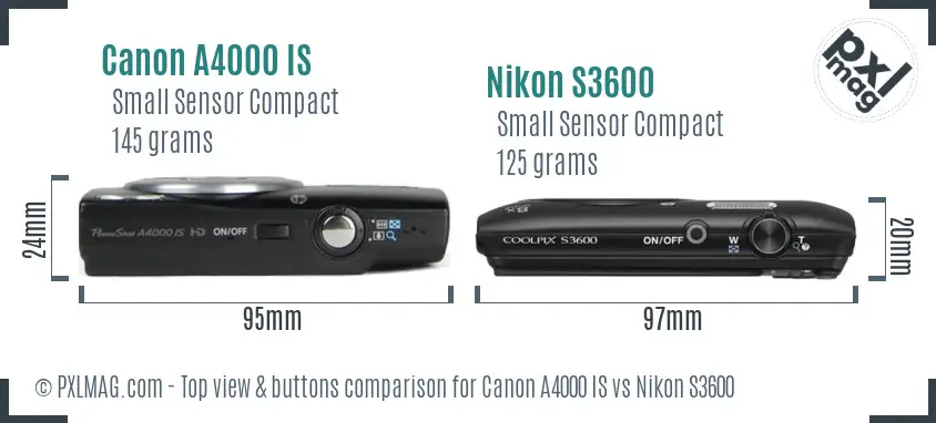 Canon A4000 IS vs Nikon S3600 top view buttons comparison