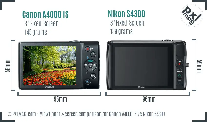 Canon A4000 IS vs Nikon S4300 Screen and Viewfinder comparison
