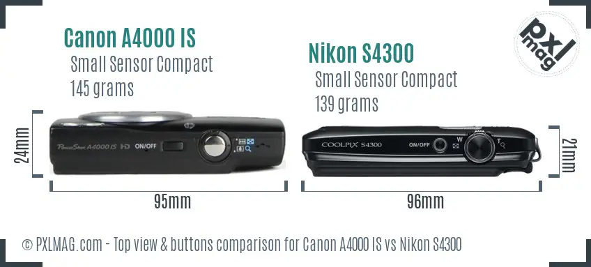Canon A4000 IS vs Nikon S4300 top view buttons comparison
