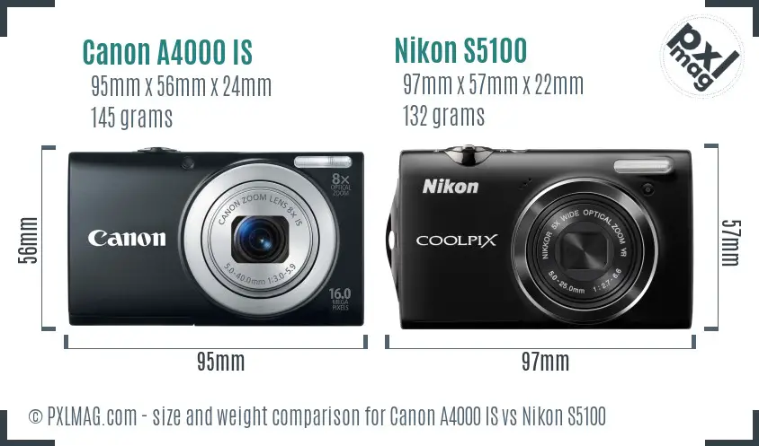 Canon A4000 IS vs Nikon S5100 size comparison Canon A4000 IS vs Nikon S5100 size comparison