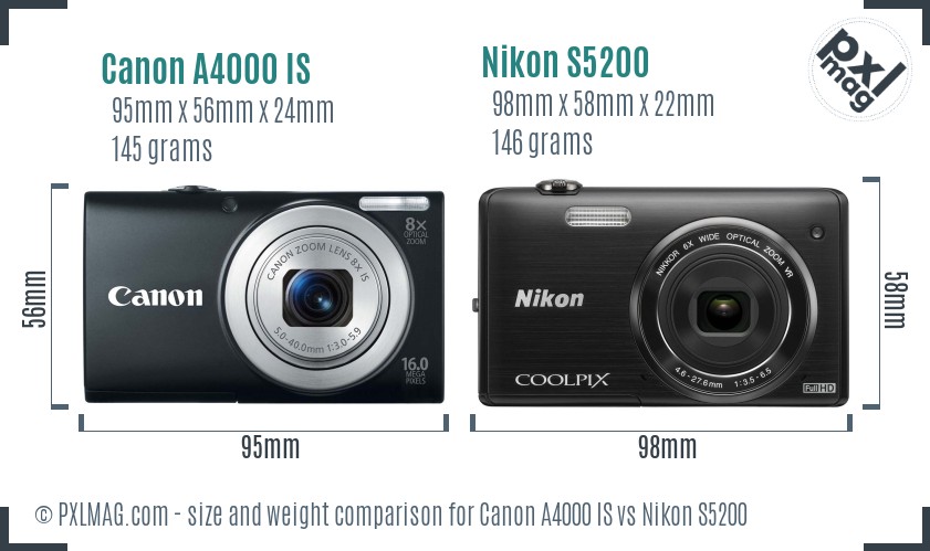 Canon A4000 IS vs Nikon S5200 size comparison Canon A4000 IS vs Nikon S5200 size comparison
