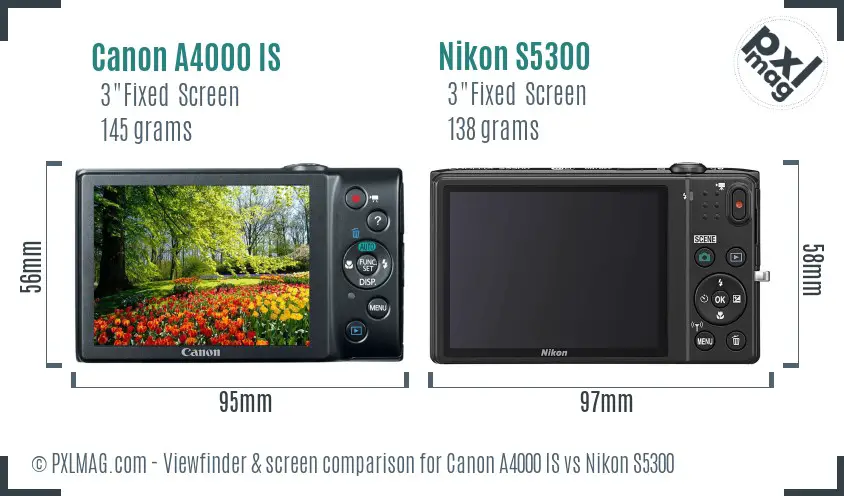 Canon A4000 IS vs Nikon S5300 Screen and Viewfinder comparison