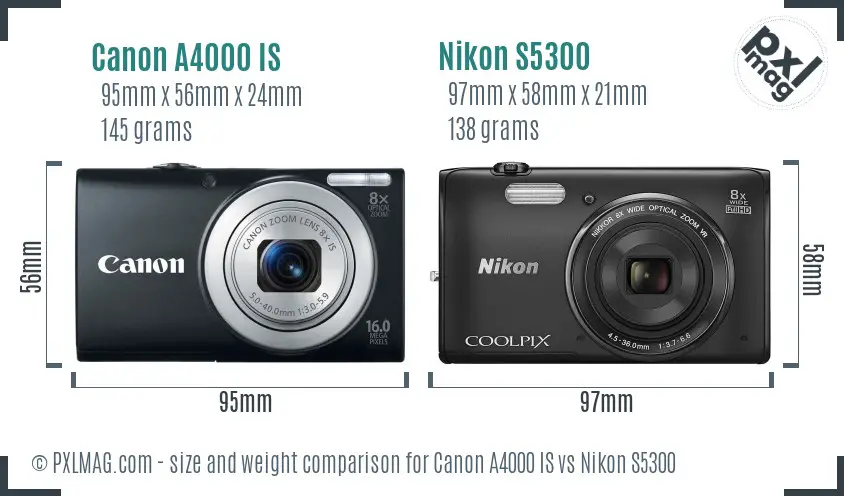 Canon A4000 IS vs Nikon S5300 size comparison