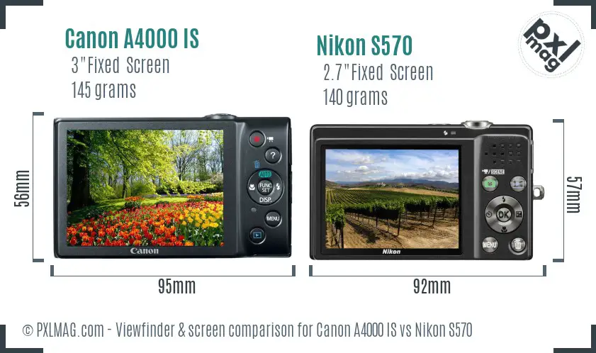 Canon A4000 IS vs Nikon S570 Screen and Viewfinder comparison Canon A4000 IS vs Nikon S570 Screen and Viewfinder comparison