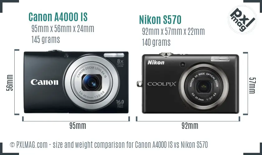 Canon A4000 IS vs Nikon S570 size comparison Canon A4000 IS vs Nikon S570 size comparison