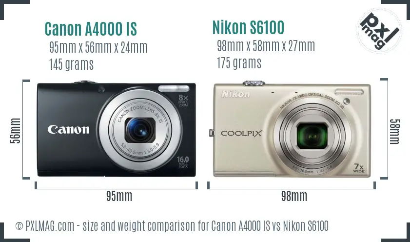 Canon A4000 IS vs Nikon S6100 size comparison Canon A4000 IS vs Nikon S6100 size comparison