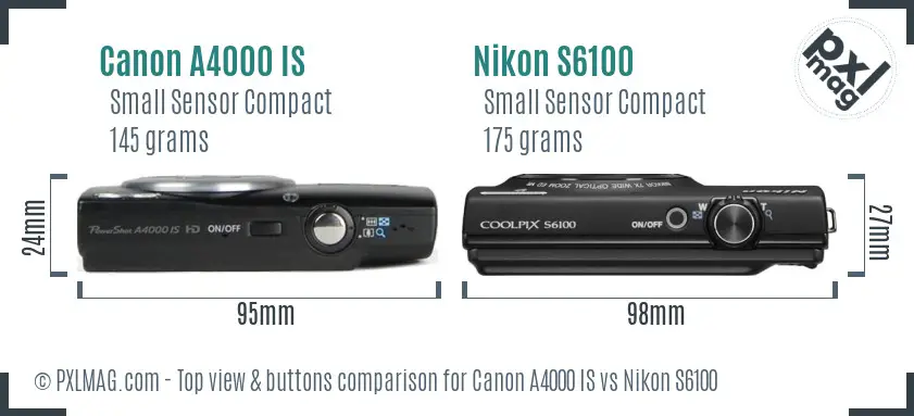 Canon A4000 IS vs Nikon S6100 top view buttons comparison Canon A4000 IS vs Nikon S6100 top view buttons comparison