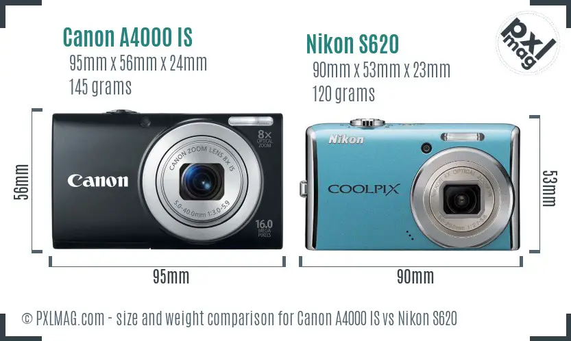 Canon A4000 IS vs Nikon S620 size comparison