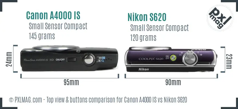 Canon A4000 IS vs Nikon S620 top view buttons comparison