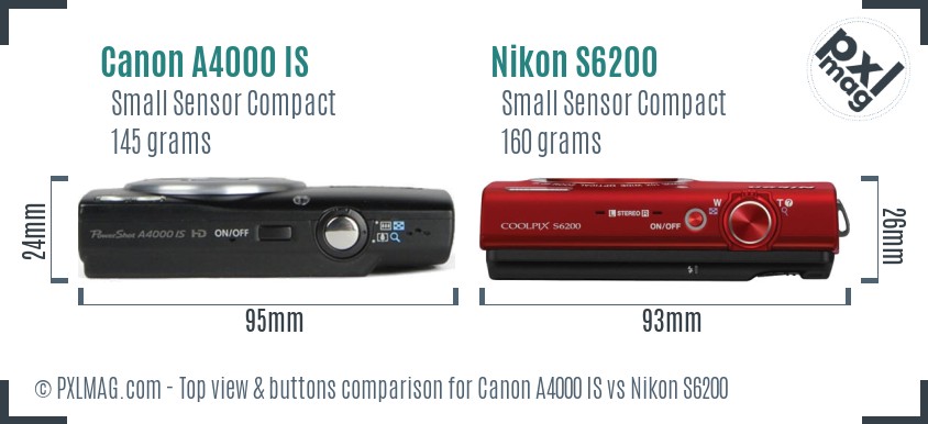 Canon A4000 IS vs Nikon S6200 top view buttons comparison