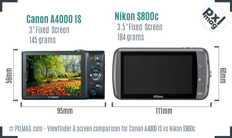 Canon A4000 IS vs Nikon S800c Screen and Viewfinder comparison