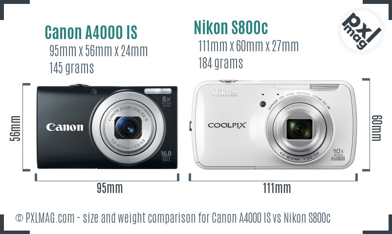 Canon A4000 IS vs Nikon S800c size comparison