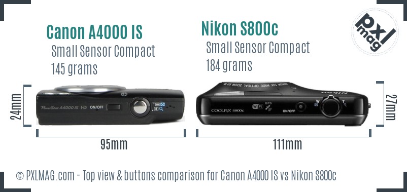 Canon A4000 IS vs Nikon S800c top view buttons comparison