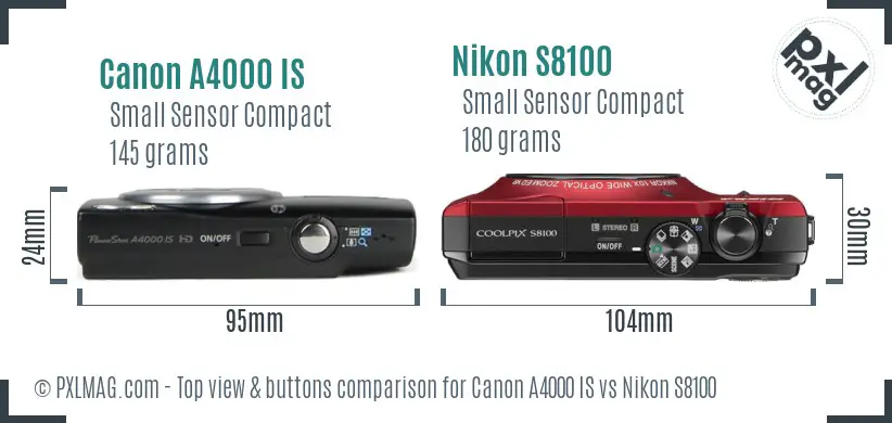 Canon A4000 IS vs Nikon S8100 top view buttons comparison Canon A4000 IS vs Nikon S8100 top view buttons comparison