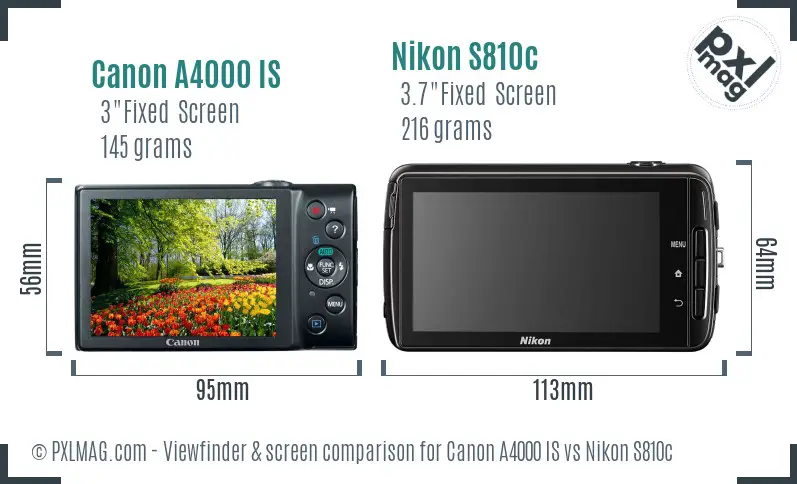 Canon A4000 IS vs Nikon S810c Screen and Viewfinder comparison