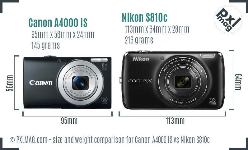 Canon A4000 IS vs Nikon S810c size comparison