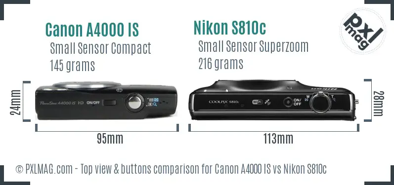 Canon A4000 IS vs Nikon S810c top view buttons comparison