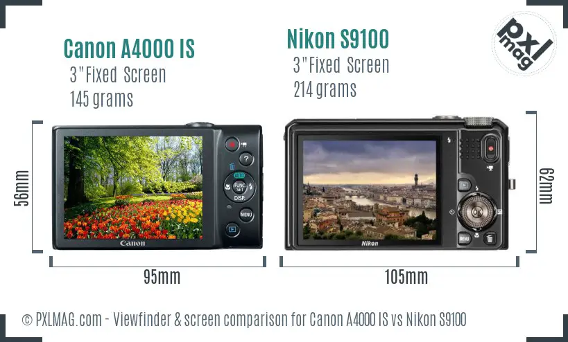Canon A4000 IS vs Nikon S9100 Screen and Viewfinder comparison