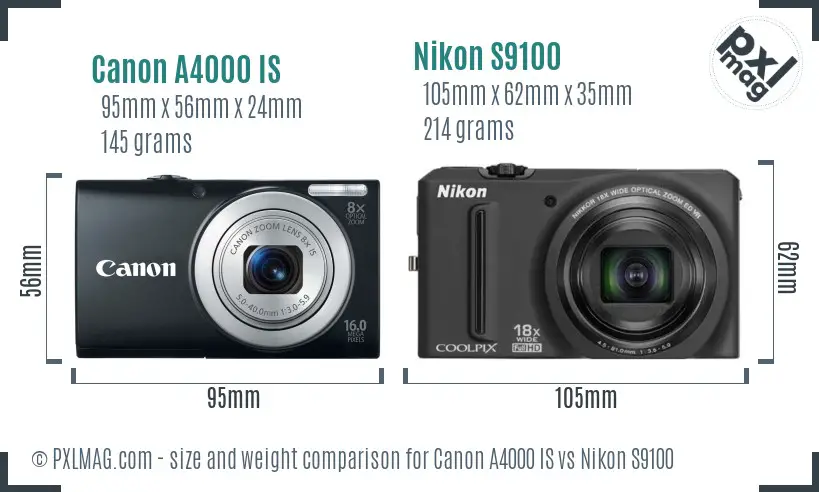 Canon A4000 IS vs Nikon S9100 size comparison