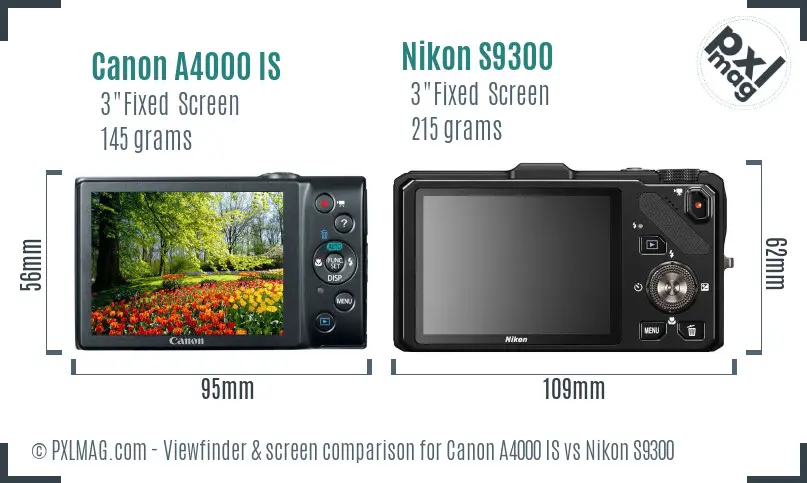 Canon A4000 IS vs Nikon S9300 Screen and Viewfinder comparison
