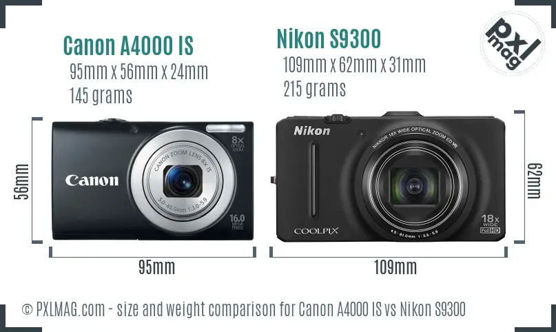 Canon A4000 IS vs Nikon S9300 size comparison