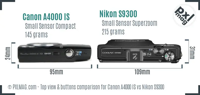 Canon A4000 IS vs Nikon S9300 top view buttons comparison