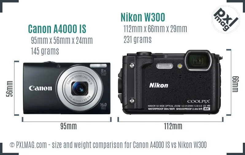 Canon A4000 IS vs Nikon W300 size comparison