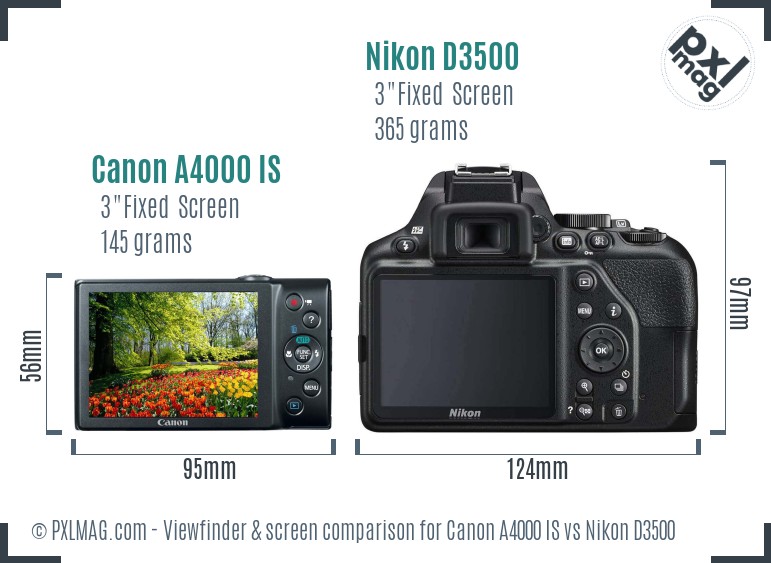 Canon A4000 IS vs Nikon D3500 Screen and Viewfinder comparison