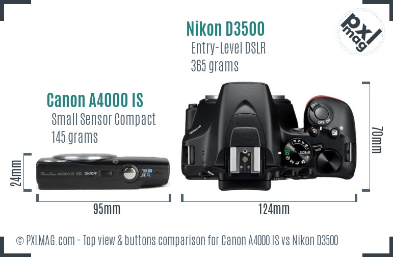 Canon A4000 IS vs Nikon D3500 top view buttons comparison