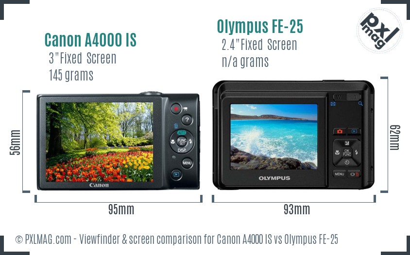 Canon A4000 IS vs Olympus FE-25 Screen and Viewfinder comparison