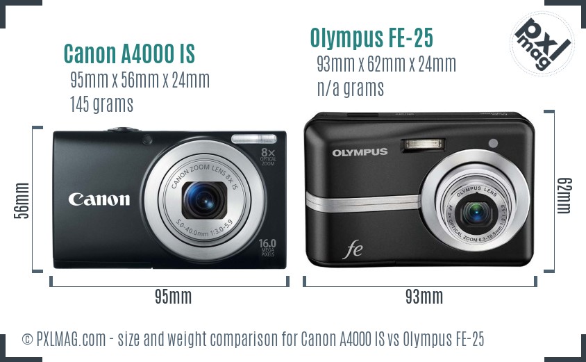 Canon A4000 IS vs Olympus FE-25 size comparison