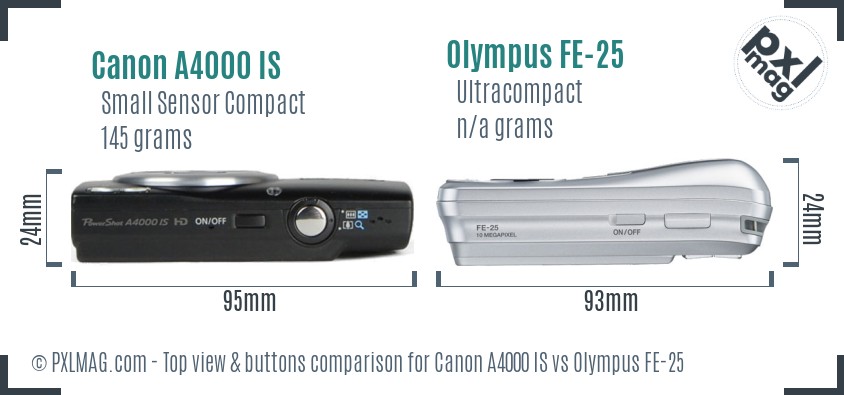 Canon A4000 IS vs Olympus FE-25 top view buttons comparison
