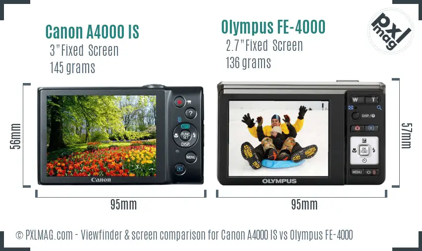 Canon A4000 IS vs Olympus FE-4000 Screen and Viewfinder comparison