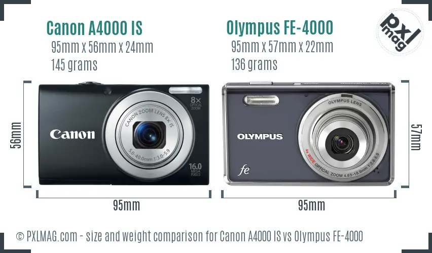 Canon A4000 IS vs Olympus FE-4000 size comparison