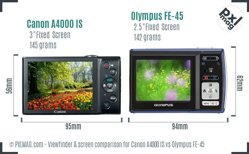 Canon A4000 IS vs Olympus FE-45 Screen and Viewfinder comparison