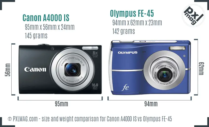 Canon A4000 IS vs Olympus FE-45 size comparison