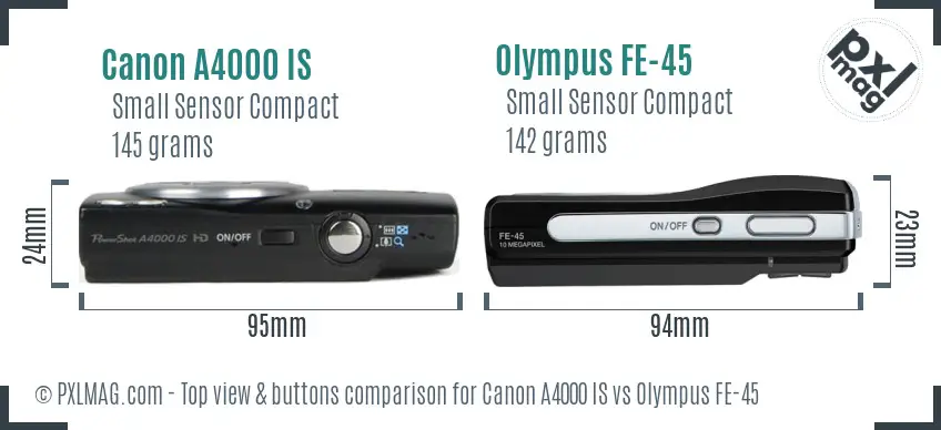 Canon A4000 IS vs Olympus FE-45 top view buttons comparison