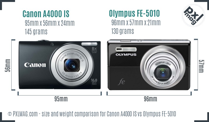 Canon A4000 IS vs Olympus FE-5010 size comparison Canon A4000 IS vs Olympus FE-5010 size comparison